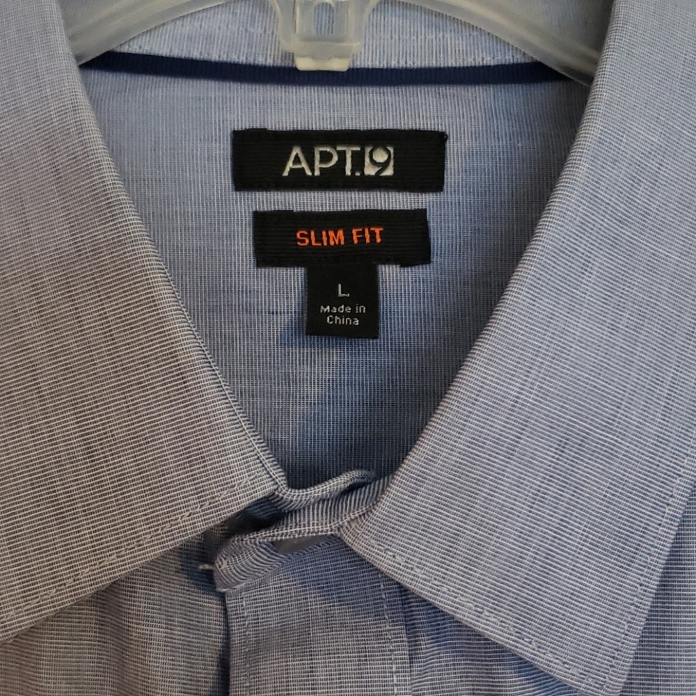 Mens L slim fit button down shirt. Light blue.